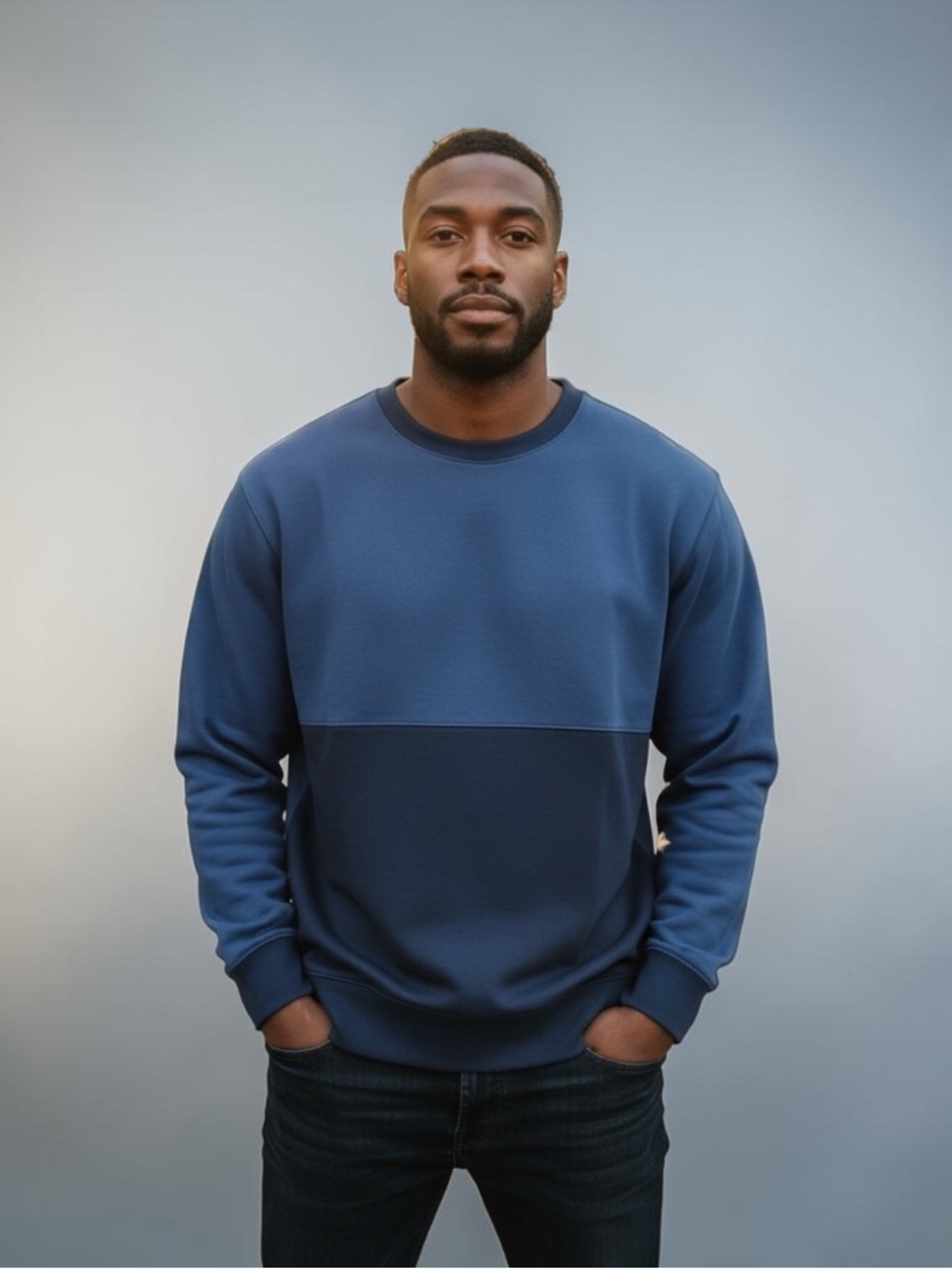 Aether Mens Pullover Crewneck Sweatshirt Color Block Navy Blue Size L